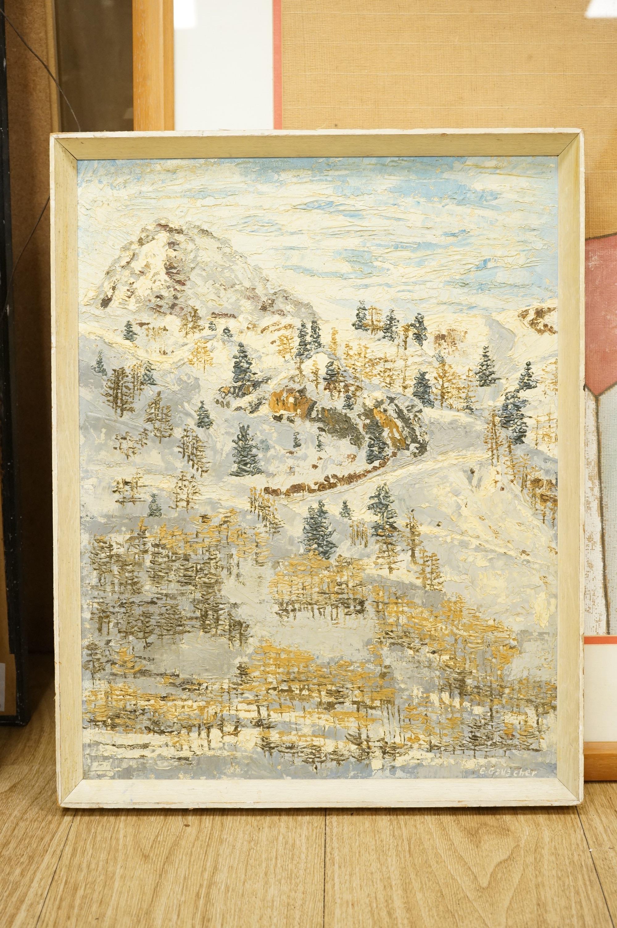 C. Gallacher, Alpine scene, signed, impasto oil on board, 45 x 34cm